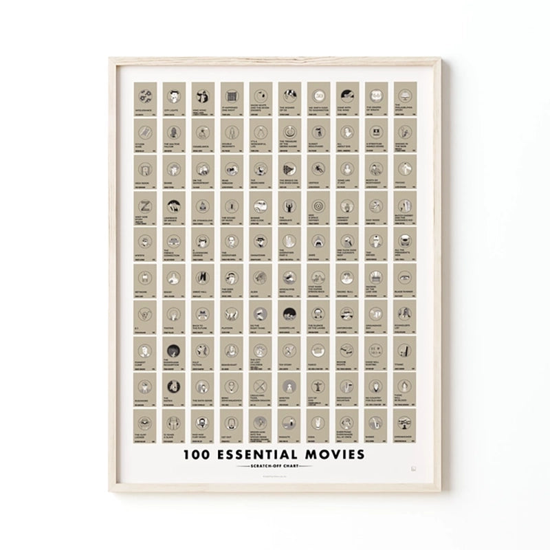 100 essential Novels Scratch off Poster 12x16, front shown hung on a wall