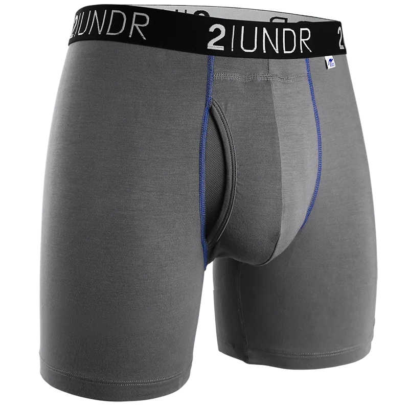 2UNDR men's swing shift boxer brief, Grey/Blue