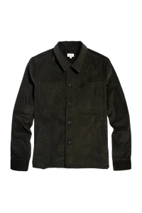 Bridge & Burn Banks Shirt Jacket in Deep Pine Corduroy, Flat Lay view