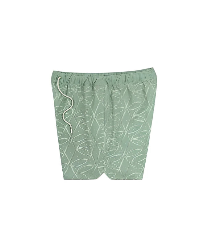 Jetty Bayside Pool short in sage green, flat lay side view