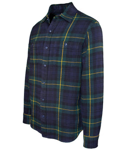 Schott NYC Blackwatch Plaid Flannel Shirt, front angled view