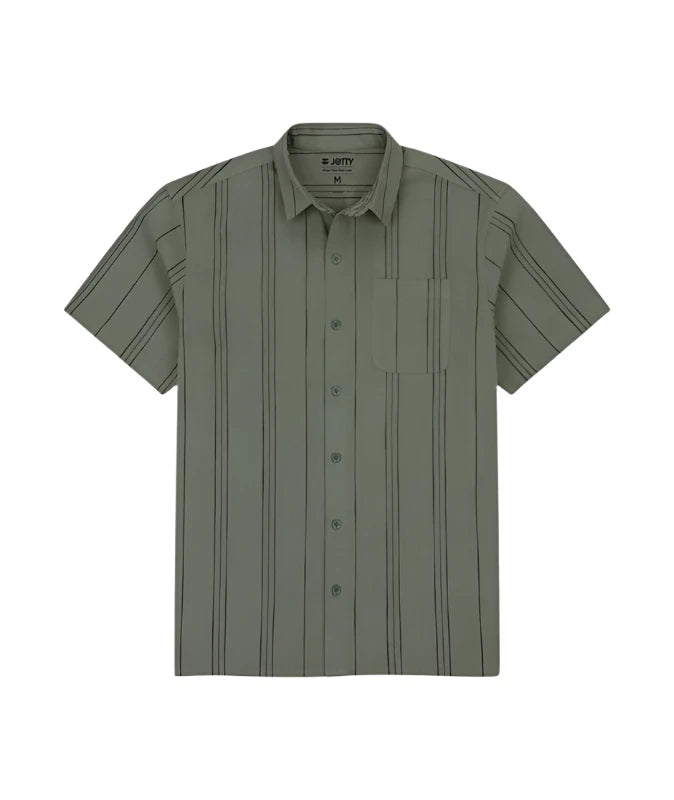 Jetty Breeze Striped Shirt in Agave Green, flat lay view