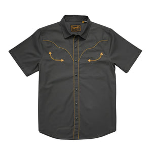 Howler Bros Broncobuster Snapshirt in antique Black, flat lay view