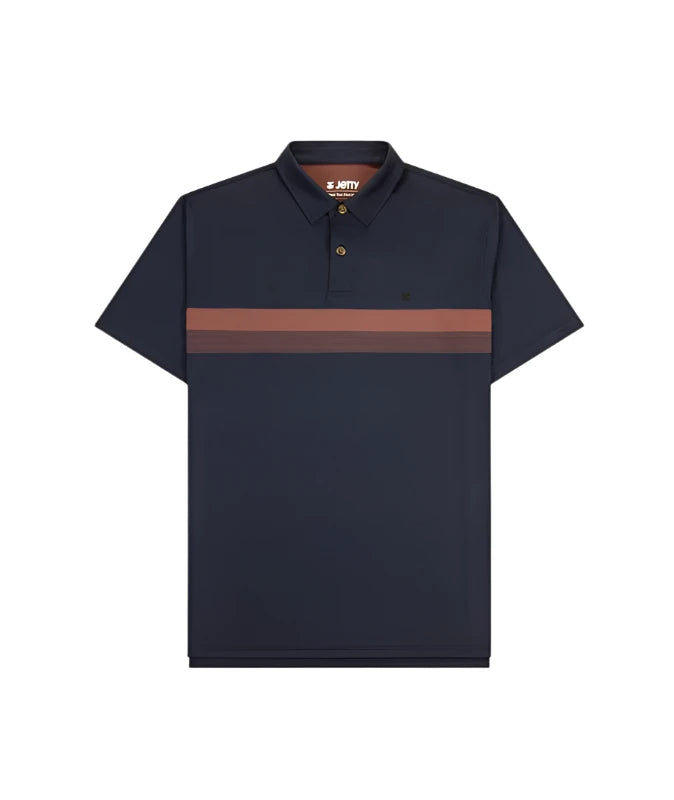 Jetty Bunker polo in Navy, front flat lay view