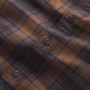 Grayers Cape stretch plain weave shirt in Brown/Black plaid, fabric detail view