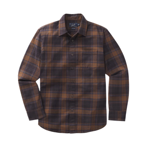 Grayers Cape stretch plain weave shirt in Brown/Black plaid, flat lay view