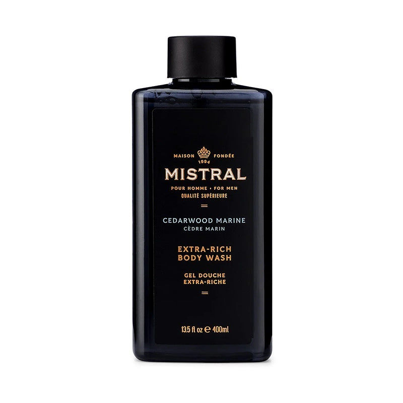 Mistral Cedarwood Marine Body wash, front of bottle