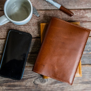 Medium sized A6 leather Journal with refillable Blank notebook, in chestnut brown color