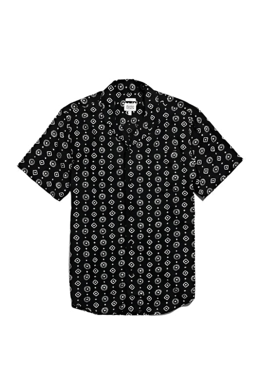 Bridge & Burn Collins Slim Shirt in midnight Sundance pattern, flat lay view