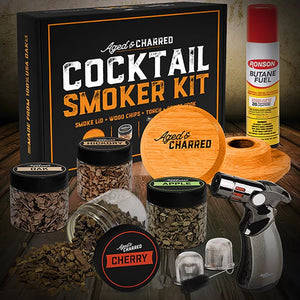 AGED & CHARRED cocktail spoking kit, showing all contents and packaging box