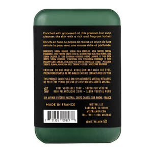 Mistral Cypress Oak Bar soap, back of package