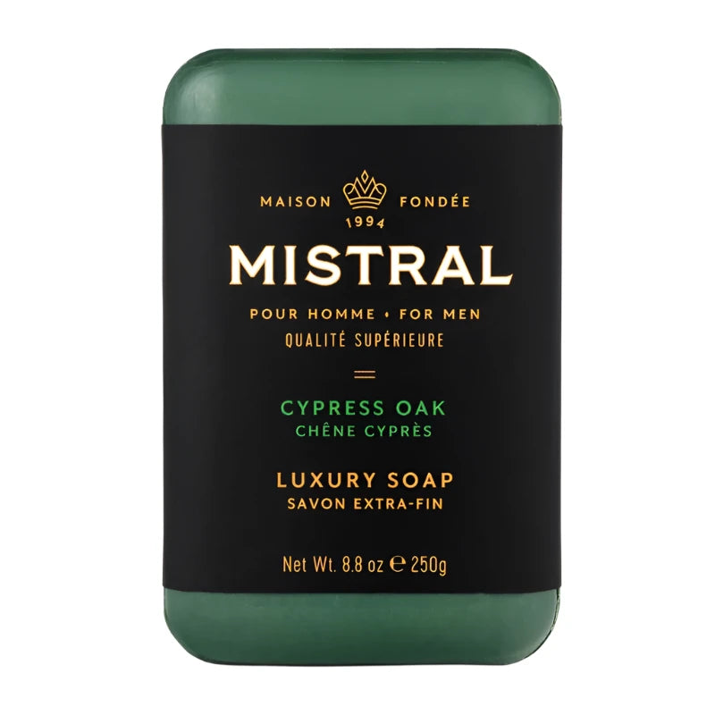 Mistral Cypress Oak Bar soap, front of package