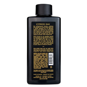 Mistral Cypress oak Body wash, back of bottle