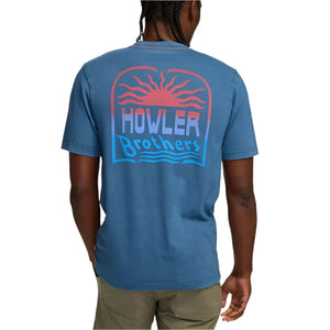 Model wearing Howler Bros. El Sol Key Largi T-shirt, rear view