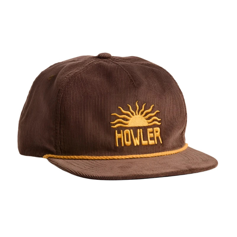 Howler Brothers El Sol Corduroy Snapback hat in Brown, front view