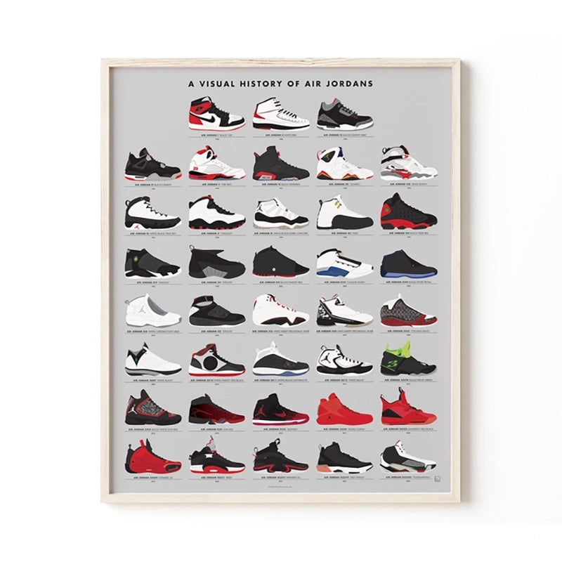 Evolution of Jordans Poster print 16x20, front displayed in a frame