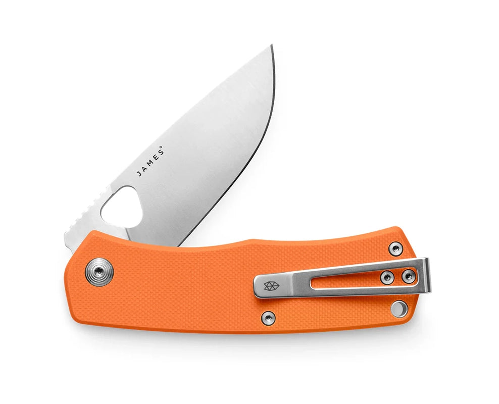 The James Brand Folsom Knife in Orange and Stainless color