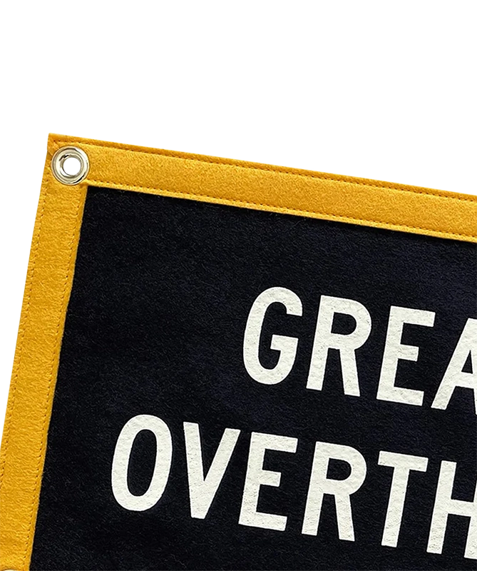Oxford Pennant Company "great Minds overthink Alike" camp flag / mini banner up close deatail photo