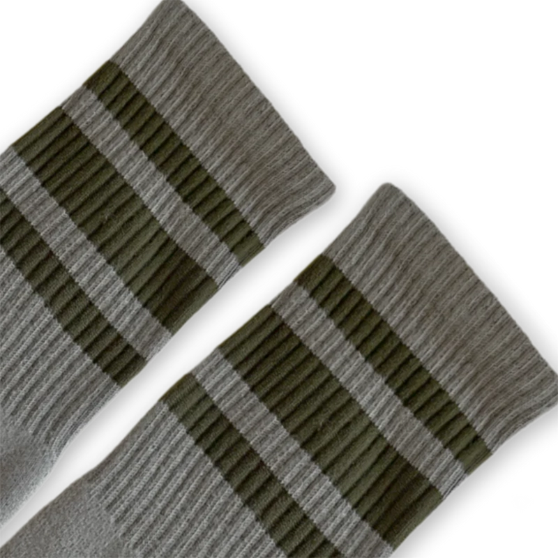 Socco scout green striped socks, close up view