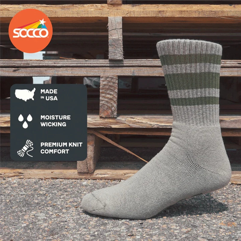 Socco scout green striped socks, info graphic showing benefits