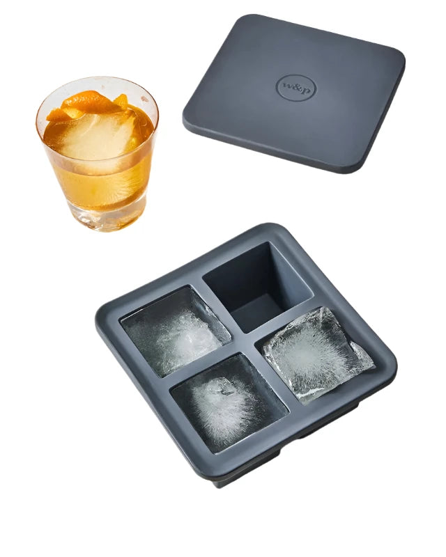 King cube with ice and a cocktail pictured