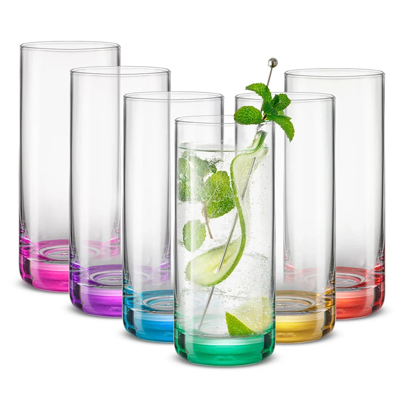 Joy Jolt Hue Highball Drinking Glasses, set of 6, all different colored glasses