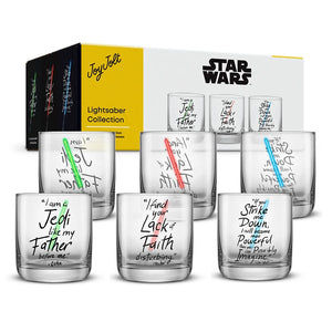 Star Wars lightsaber drinking glass set, set of 6 glasses, shown with packaging box