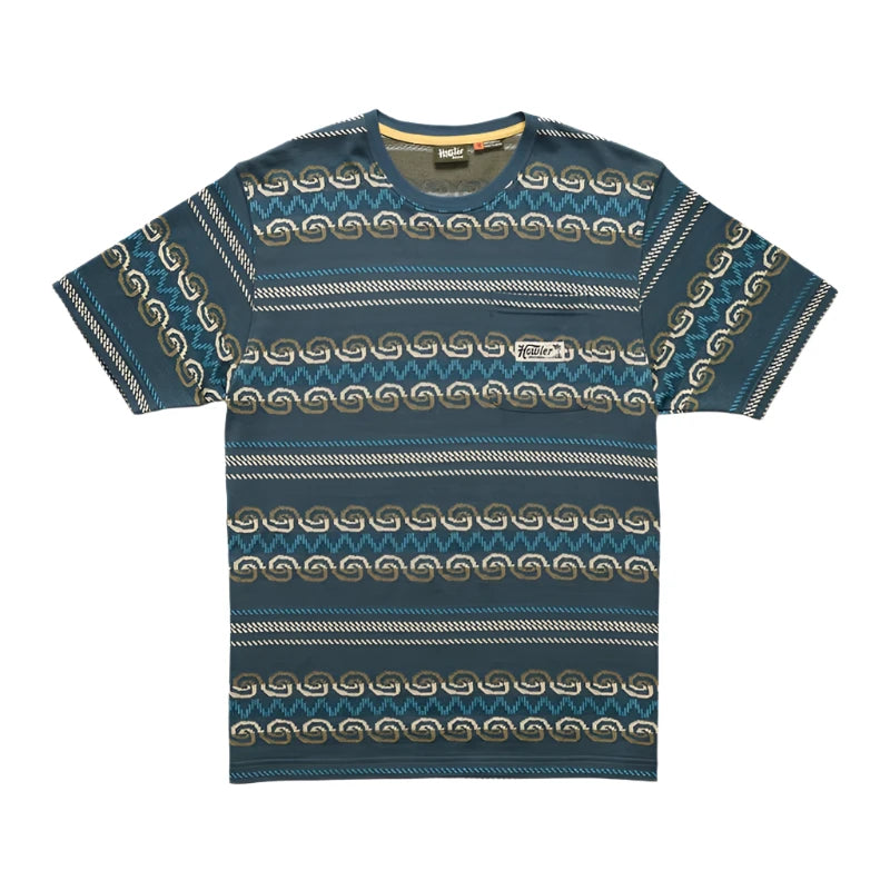 Howler Brother's Jacquard T-shirt in Zicatela pattern, flat lay view