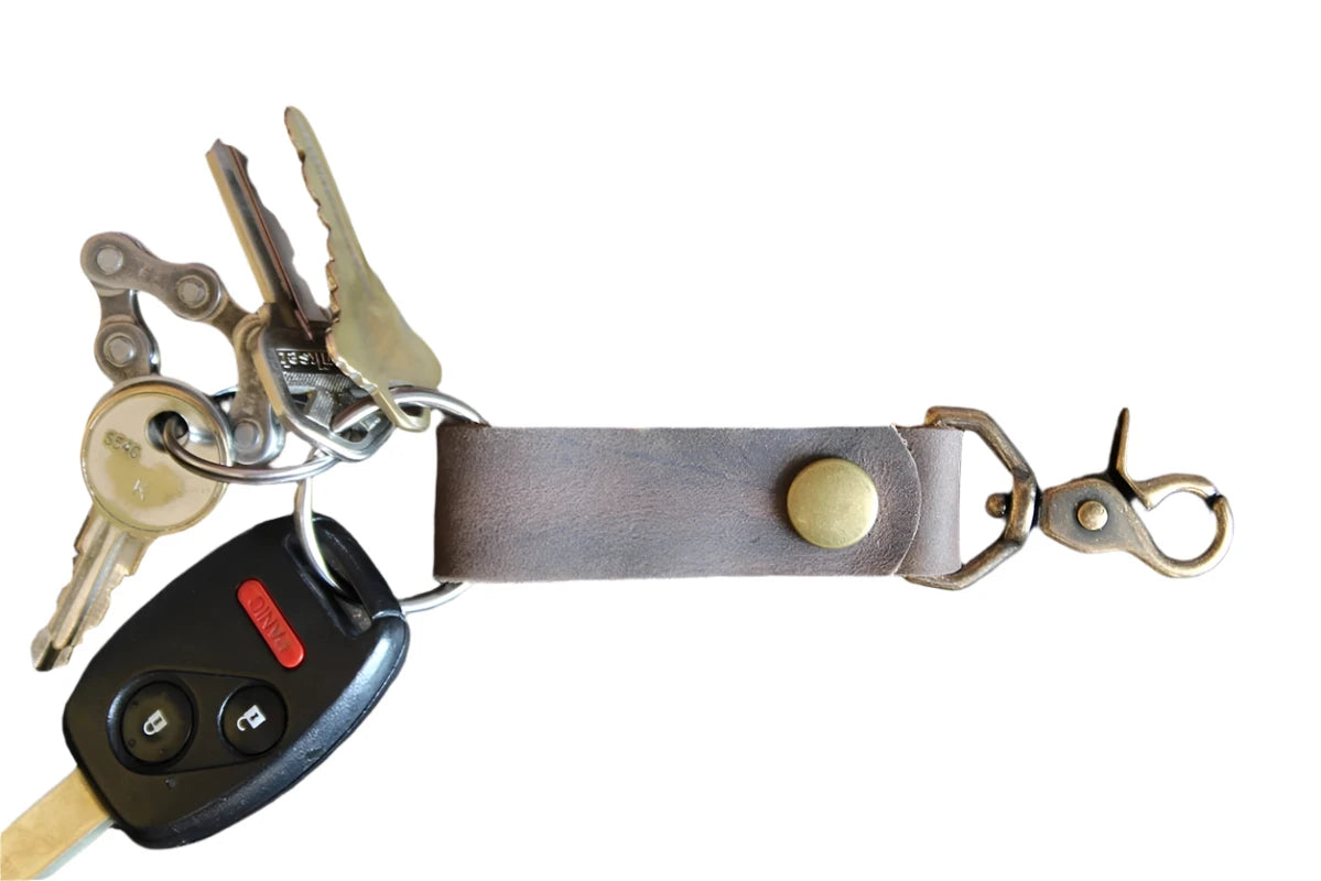 Leather Key fob/ Keychain with Brass button and lobster clasp