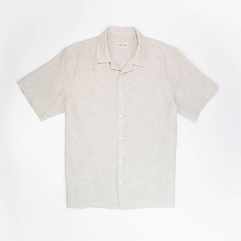 Stitch Note Lewis Tan Linen Shirt, flat lay view