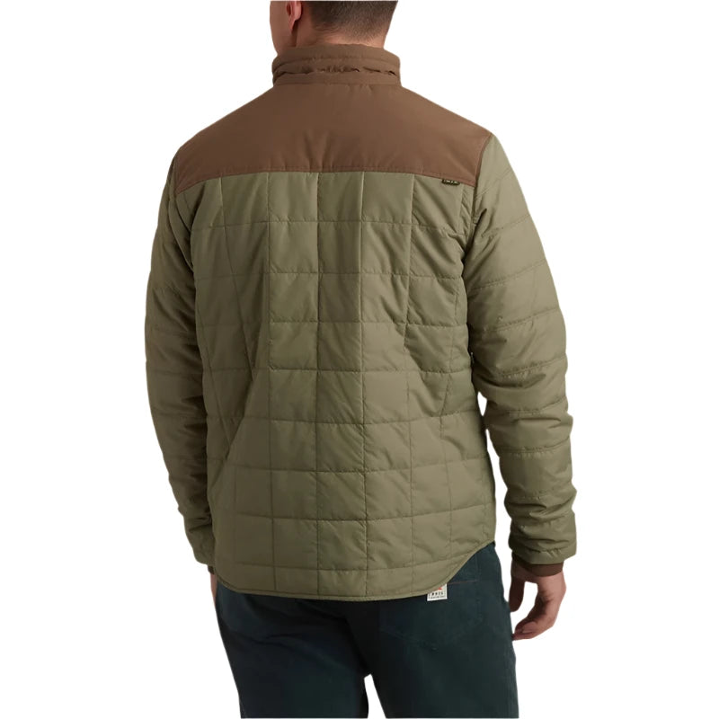 Model wearing Howler Brothers Merlin Jacket in Mountain Green/Teak Color, rear  view