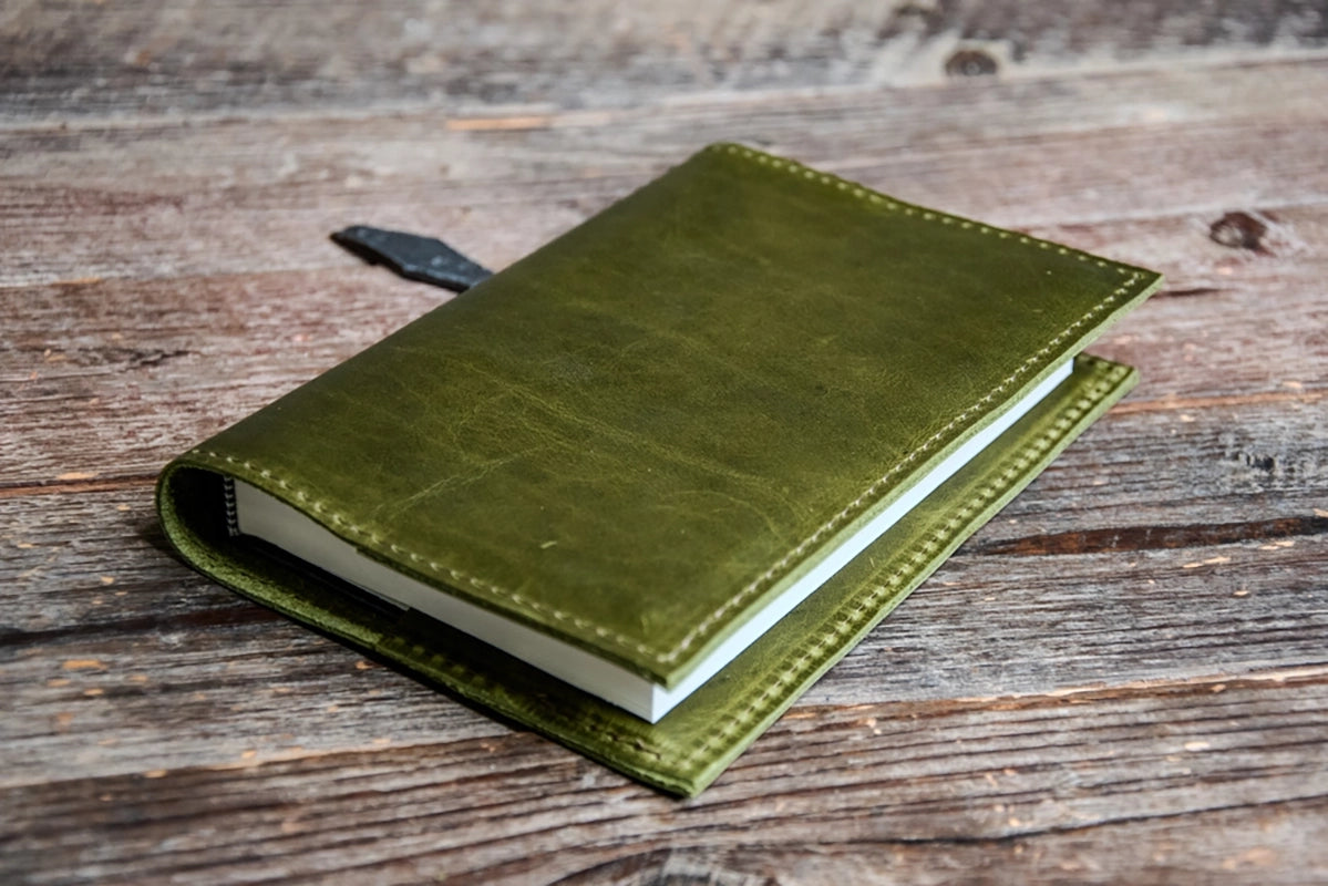 Medium sized A6 leather Journal with refillable Blank notebook, in moss green color