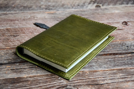 Medium sized A6 leather Journal with refillable Blank notebook, in moss green color