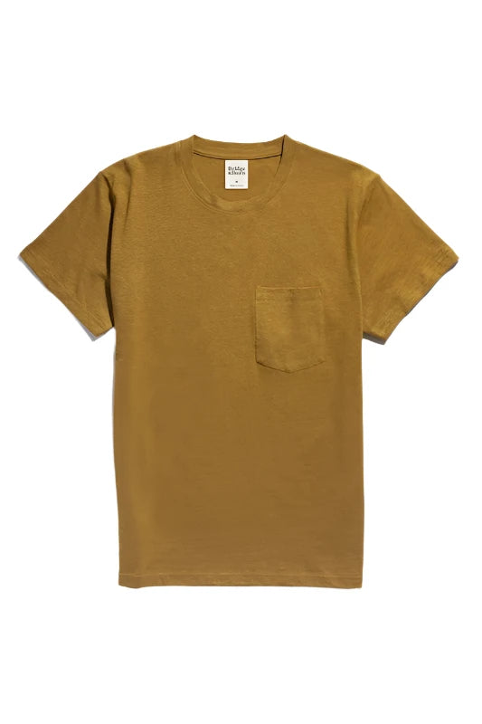 Bridge & Burn Organic Hemp Pocket Tee in Ochre Color, flat lay view