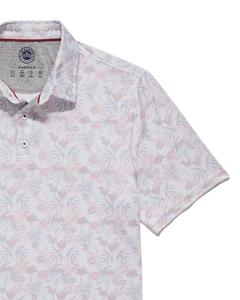 Flag & Anthem Pasadena Toucan Polo in white/coral color, flat lay, close up detail view