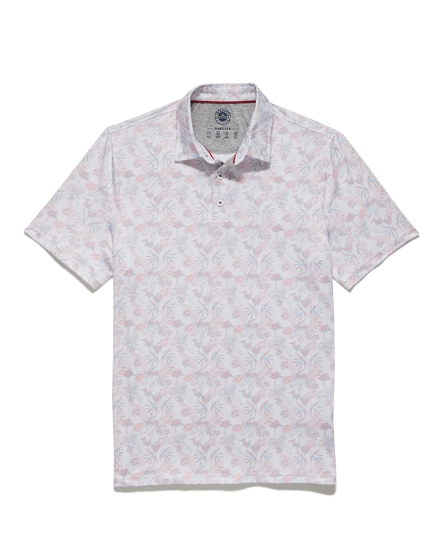 Flag & Anthem Pasadena Toucan Polo in white/coral color, flat lay view