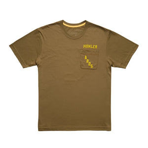 Howler Bros. Pocket T-shirt with Prickly Pear Graphic, showing the front with a pocket, flat lay view