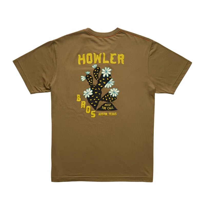 Howler Bros. Pocket T-shirt with Prickly Pear Graphic on the back, flat lay view