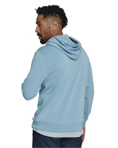 Model Wearing 7 Diamonds Rev Hoodie in Blue, rear  view