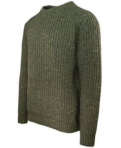 Schott NYC Donegal Crewneck sweater in olive, side profile  view