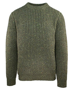 Schott NYC Donegal Crewneck sweater in olive, front view