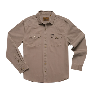 Howler Brothers Sawhorse work shirt in taupe, front view