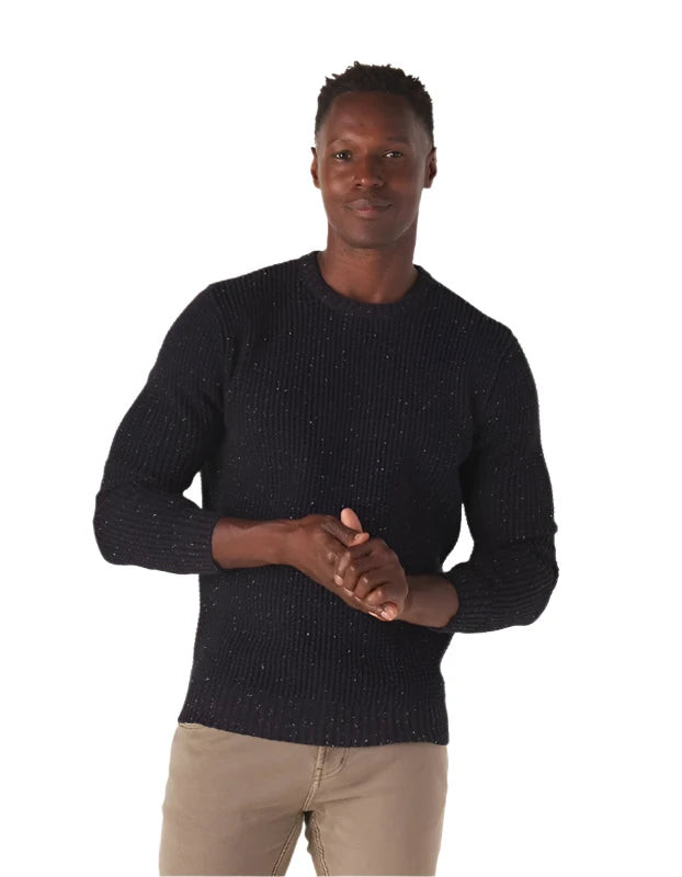 Model Wearing The Normal Brand Seawool Crewneck Sweater in Navy, front view