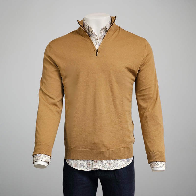 Stitchnote Merino wool 1/4 zip mock neck sweater in Caramel color