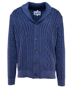 Schott NYC Stonewashed Cotton Cardigan sweater in Navy, front view