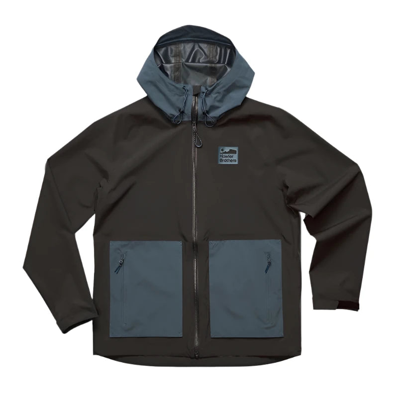 Howler Bros. Storm Splitter Rain Shell jacket, in antique Black and Slate color, flat lay view