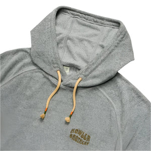 Howler Bros. Tery Cloth Hoodie in Grey Heather, flat lay close up detail view