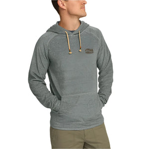 Model Wearing Howler Bros. Tery Cloth Hoodie in Grey Heather, front view