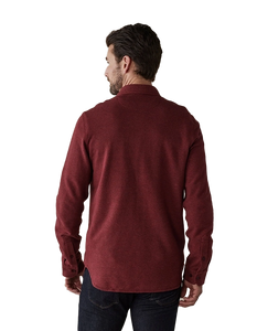 Model wearing The Normal Brand Textured Knit Shirt in Scarlett,  Rear View