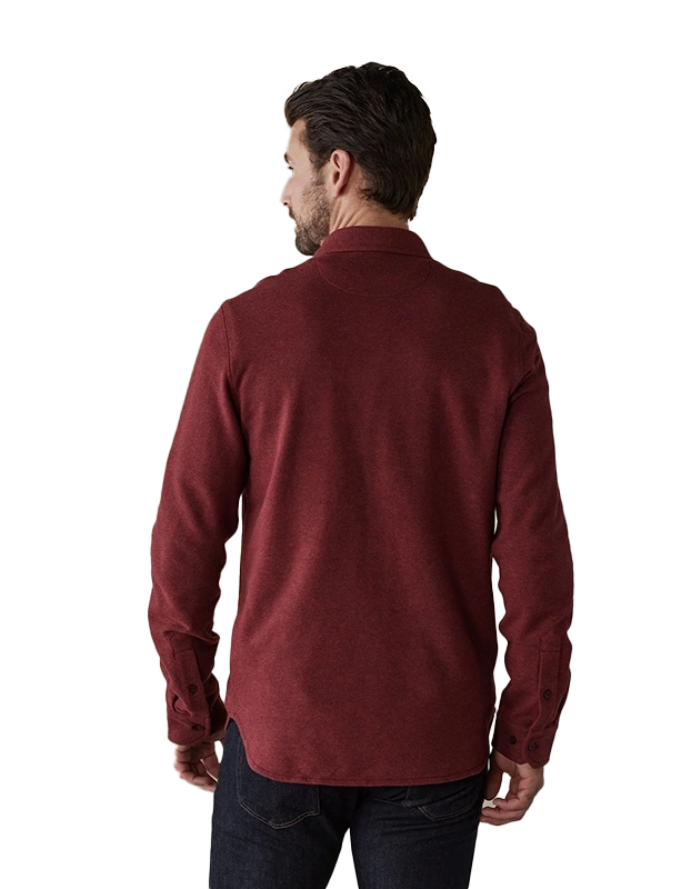 Model wearing The Normal Brand Textured Knit Shirt in Scarlett,  Rear View